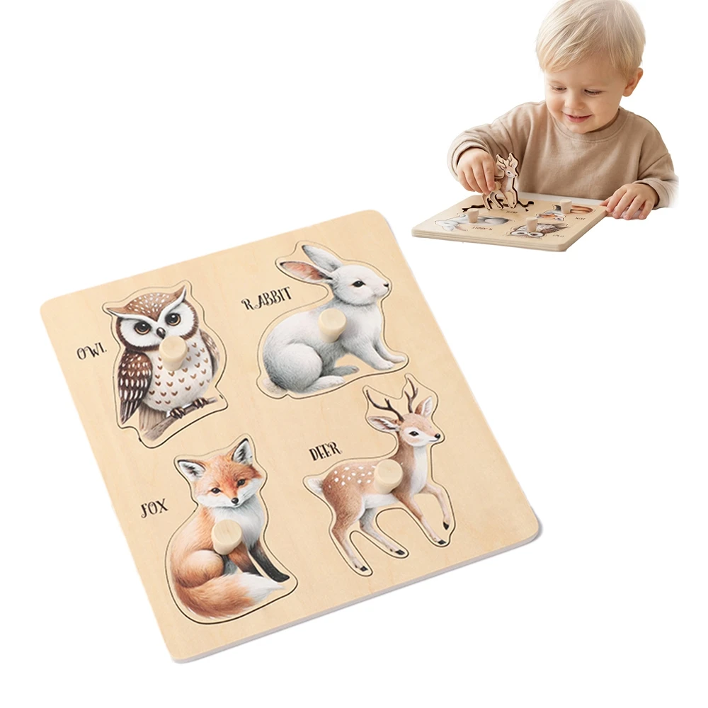 

Montessori Wooden Animal Puzzle for Toddlers 1-3 Year Old Kids Easy Grab Educational Learning Toy Gift for Rabbit Owl Deer Fox