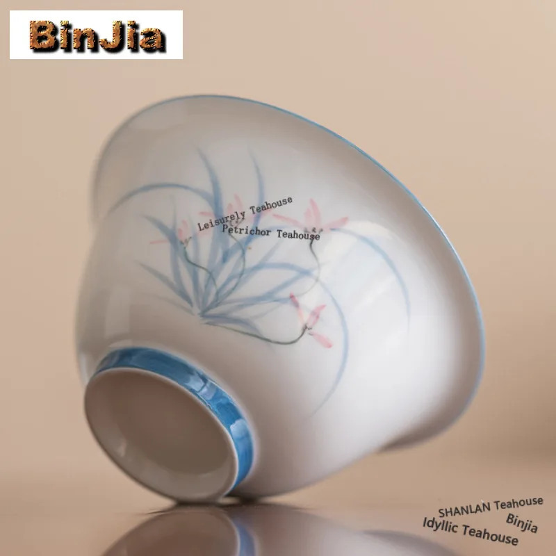 110ml White Porcelain Hand-painted Orchid Gaiwan Luxury Tea Tureen Tea Bowl With Lid Kit Tea Maker Cover Bowl Tea Items Craft