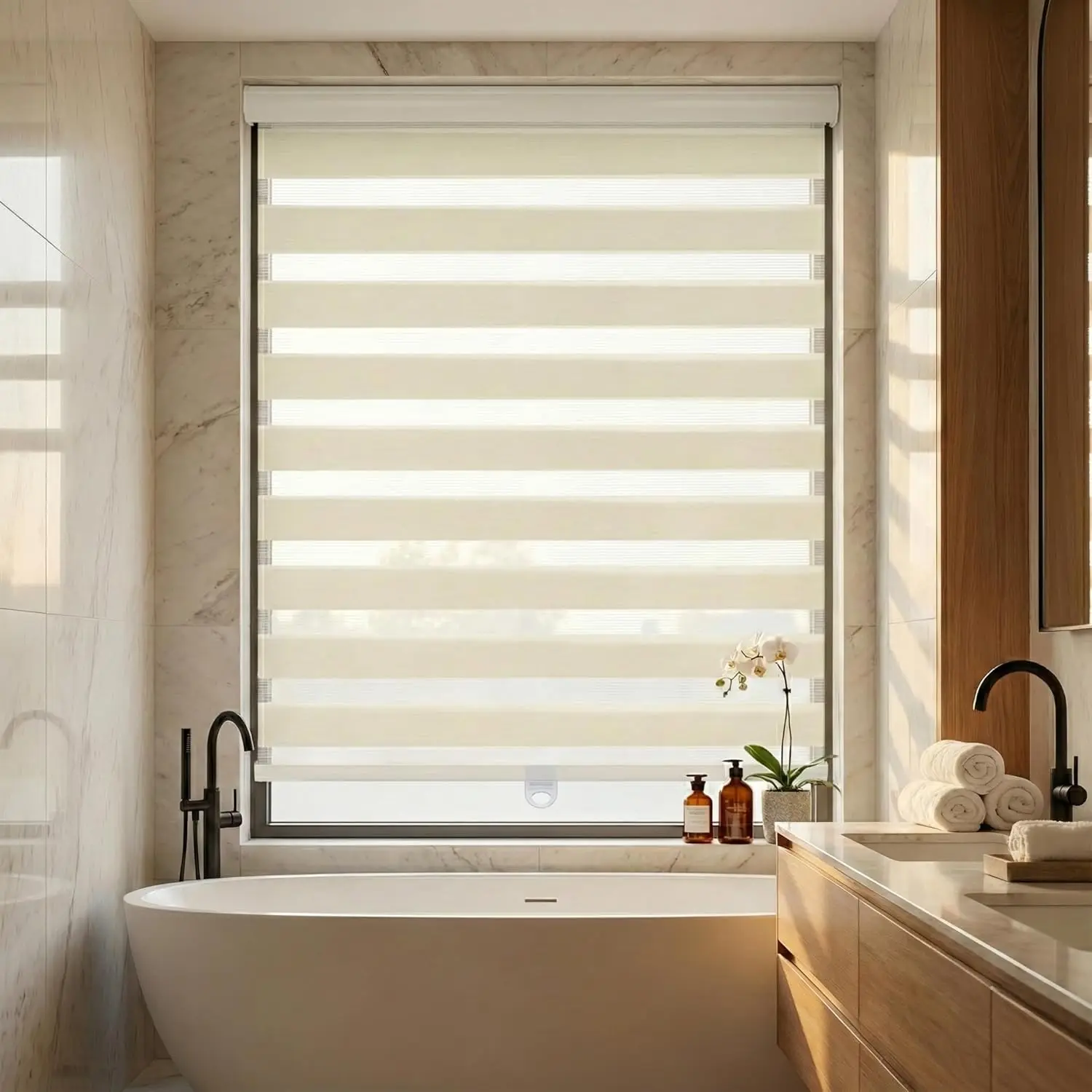 Boosly Eco-Friendly Waterproof Durable Anti-UV Modern Vertical Pattern Fabric Window Blinds Exterior Installation Wide Blade