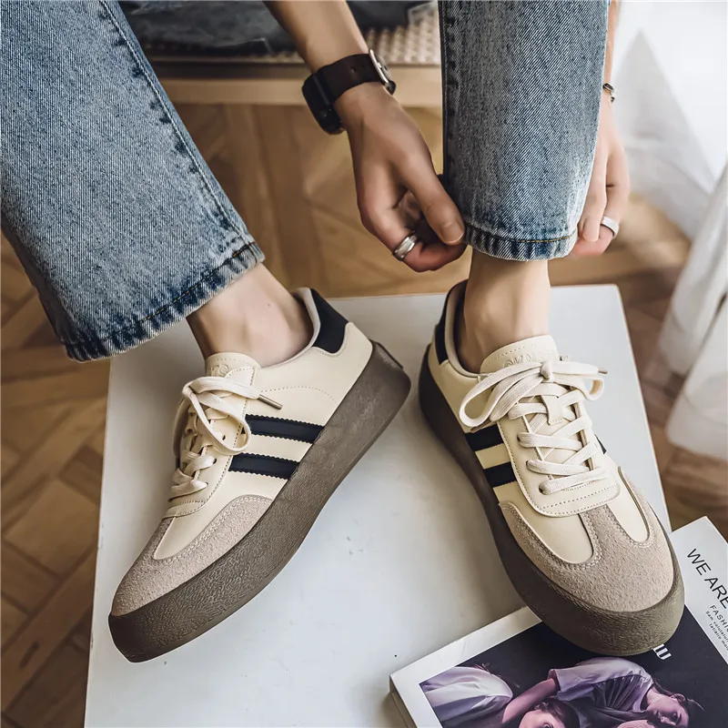 Men's Vintage German Training Shoes Casual Suede Leather Sneakers Retro Low Top Lace Up Daily Shoes