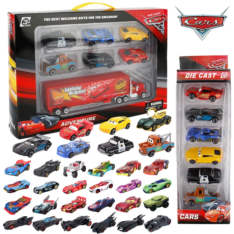 6/7pcs/Set Disney Pixar Car 3 Lightning Mcqueen Uncle Truck Jackson Storm 1:55 Diecast Metal Car Model Toys Boys Birthday Gifts