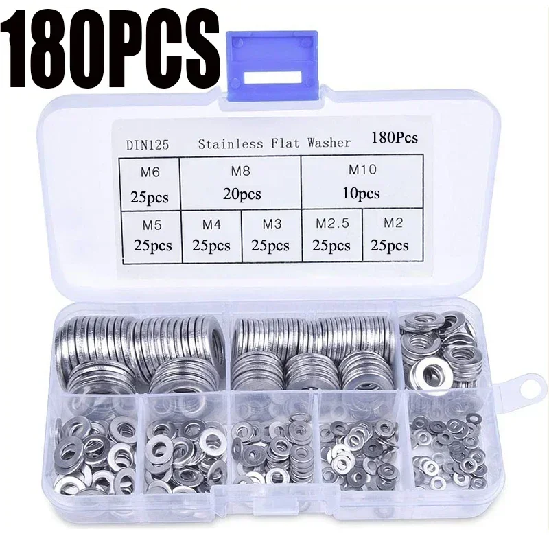 

180pcs Stainless Steel M2 M2.5 M3 M4 M5 M6 M8 M10 Sealing Solid Gasket Washer Sump Plug Oil For General Repair Seal Ring Set