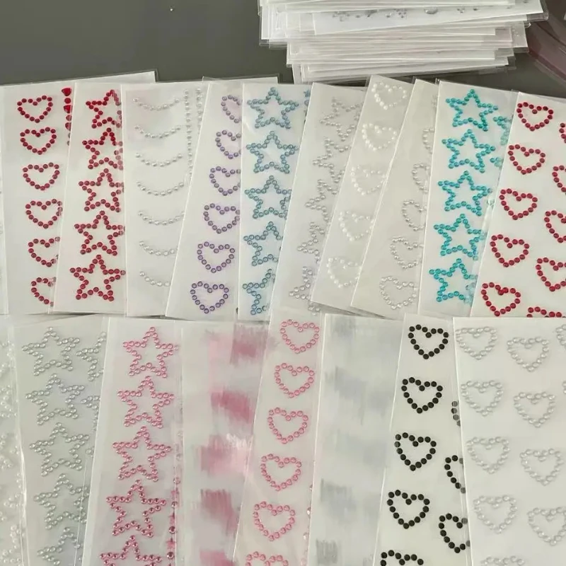 Self Adhesive Diamond Star Heart Rhinestone Stickers Continuous Sparkle Face Gems for Concert Makeup Nose Bridge Scrapbook