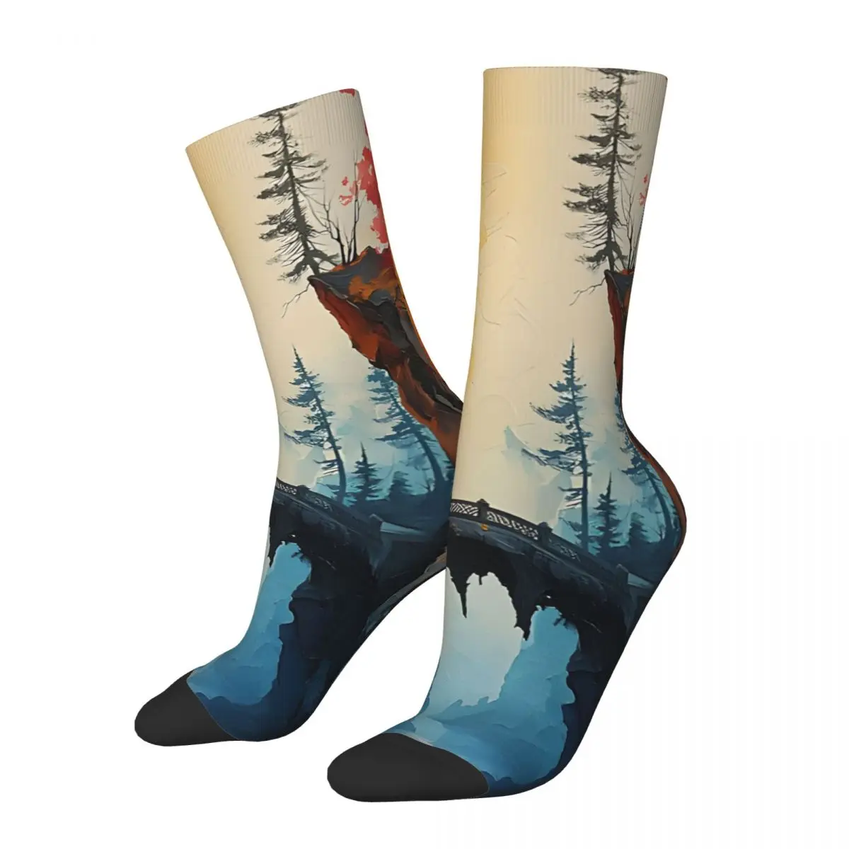 

Crazy compression Pattern Beautiful Landscape Sock for Men Harajuku Quality Pattern Crew Sock Novelty