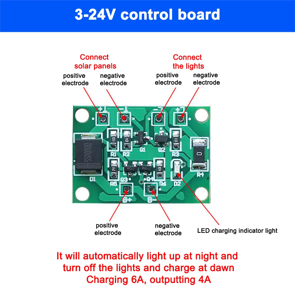 1Pcs Solar Light Circuit Control Board 3-24V Street Light Automatic Control Board Adjustable Voltage Household Garden Accessorie