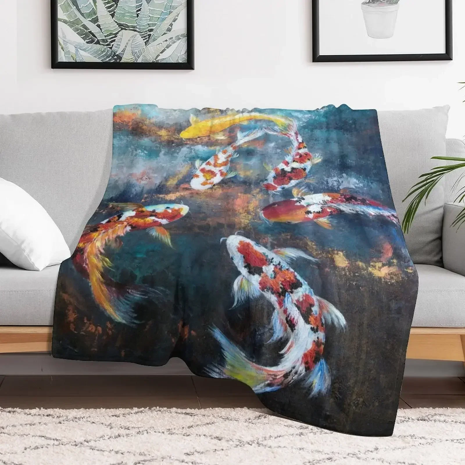 

Koi fish Throw Blanket Retros Stuffeds Blankets Heavy Decorative Sofas Decorative Beds Flannels Blankets