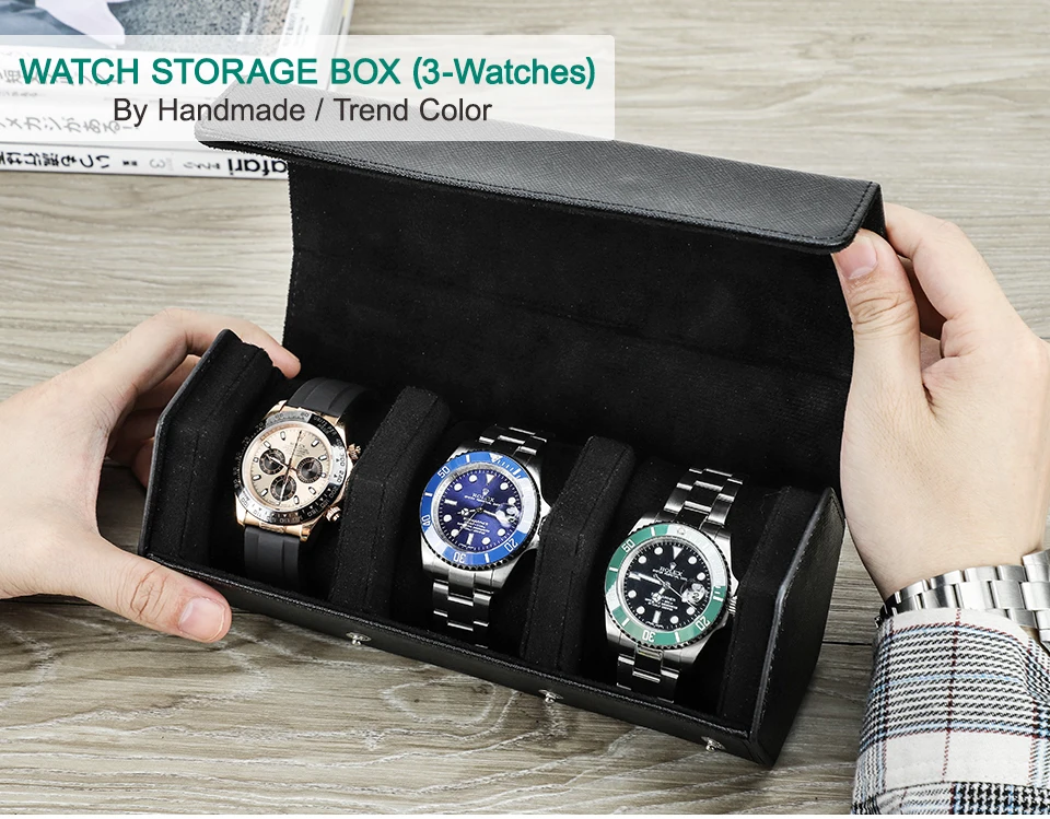 Hochwertige grüne Uhr Roll gehäuse Echt leder Uhr Reise tragbare Schmuck Aufbewahrung sbox Anti Drop wasserdichtes Saffiano Leder – Detail 3
