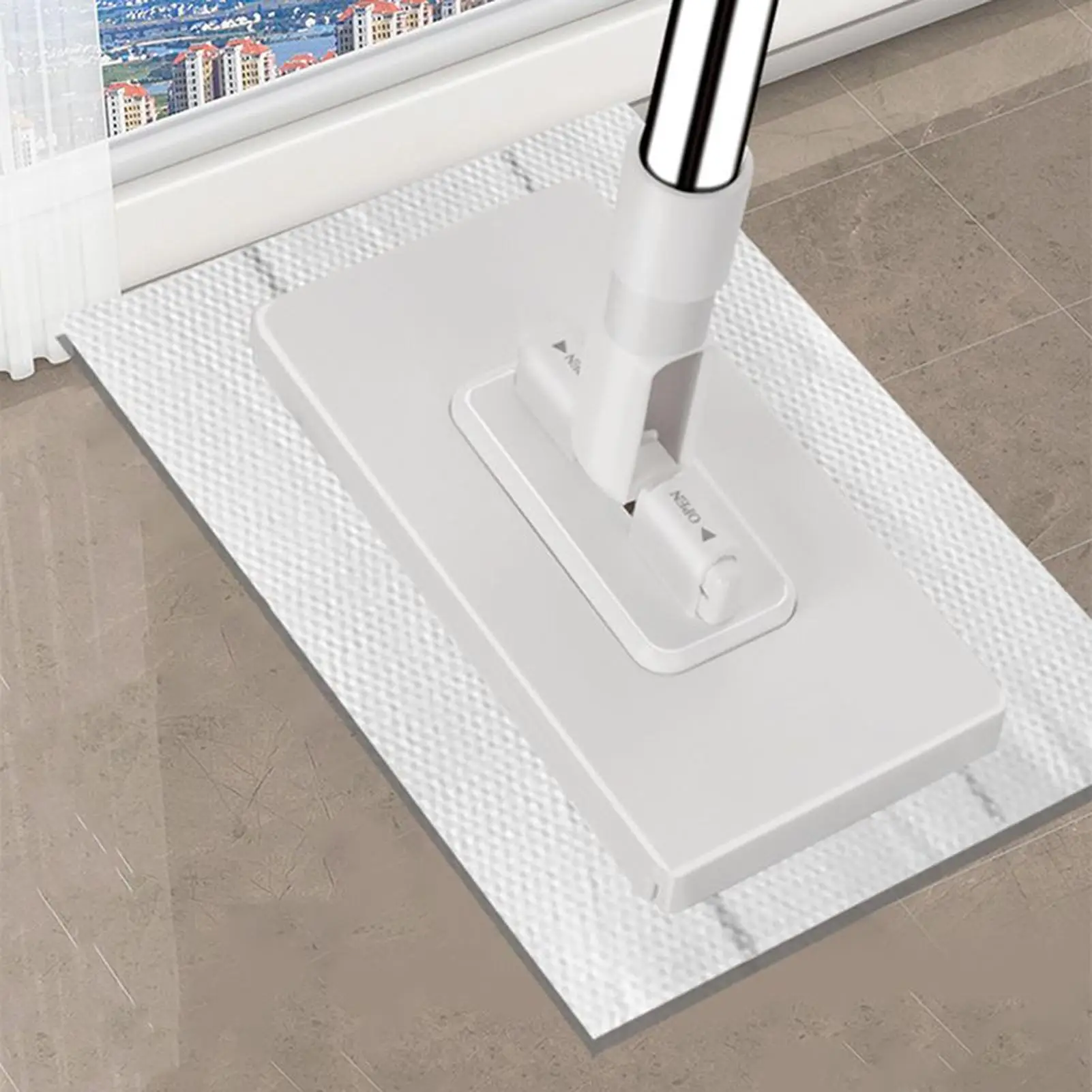 No-Touch Mop with 4 Cloths No-Dirty Hand Mop Automatic Lazy Clip-on Mop Wet Wipes One Click Detachable Face Towel Mop Clip
