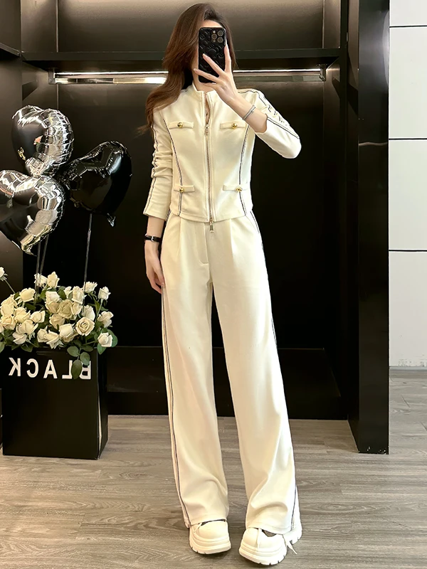 

Cool Casual Sportswear Set Women's Winter High End American Open Cardigan Top Wide Leg Pants Two Piece Set Trendy