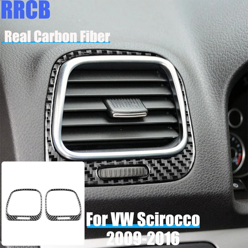 

Real Carbon Fiber Car Accessories Dashboard Air Vent Frame Decorative Trim Soft Cover Sticker For VW Scirocco MK3 2009-2016