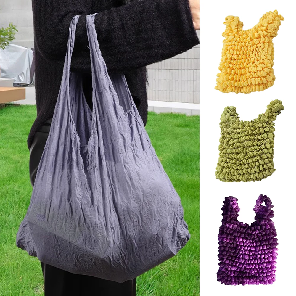 Magic Expansion Fold Pleated Flexible Stretch Bag Large Capacity Shopping Elastic Bubble Portable Handbag Reusable Mini Tote bag