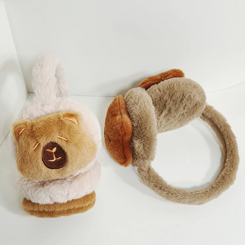 Bonito dos desenhos animados capivara earmuffs inverno engrossado pelúcia ciclismo à prova de vento quente earflaps ao ar livre delicado macio à