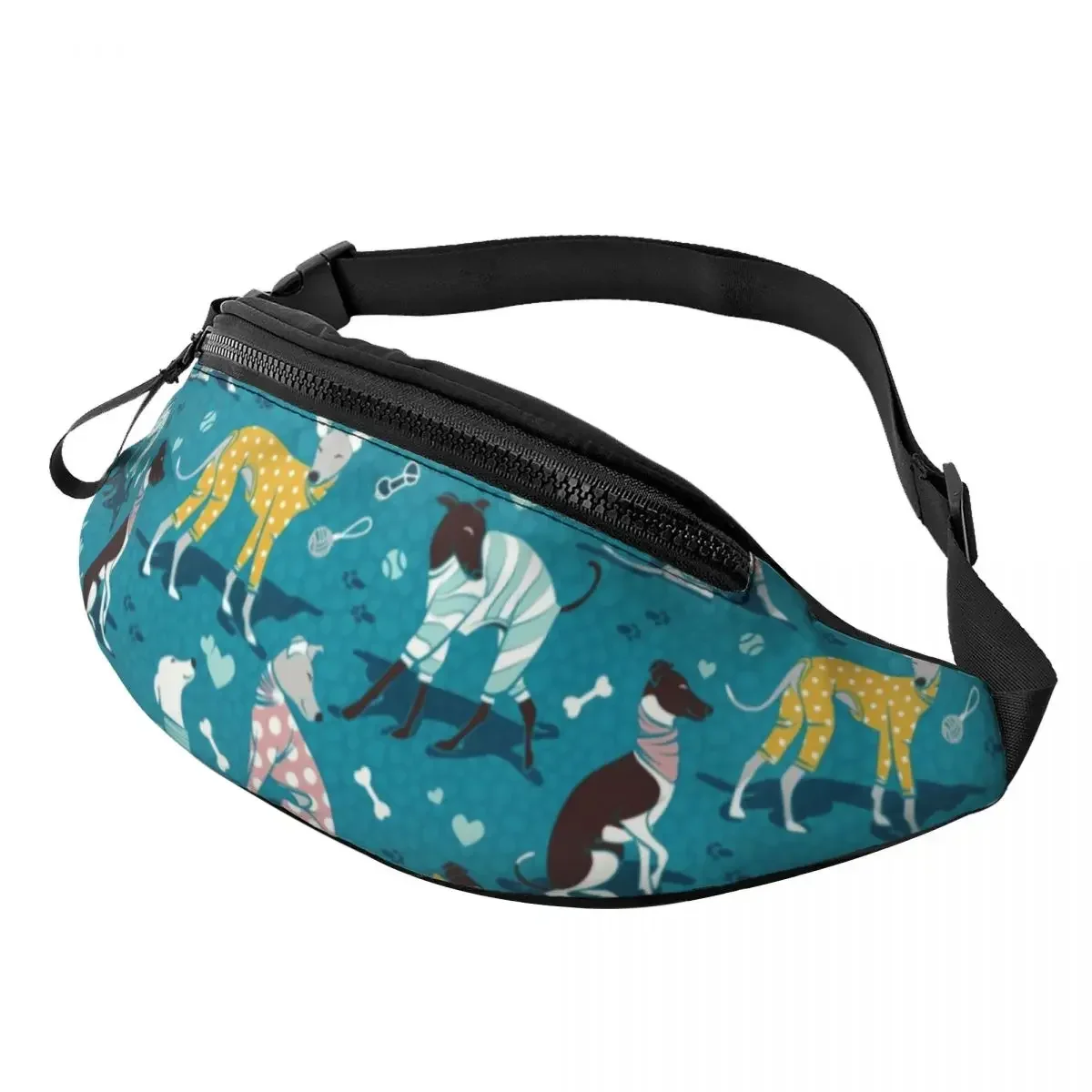 

Cute Greyhounds Dog Fanny Pack Men Women Cool Whippet Sighthound Pet Crossbody Waist Bag for Hiking Phone Money Pouch