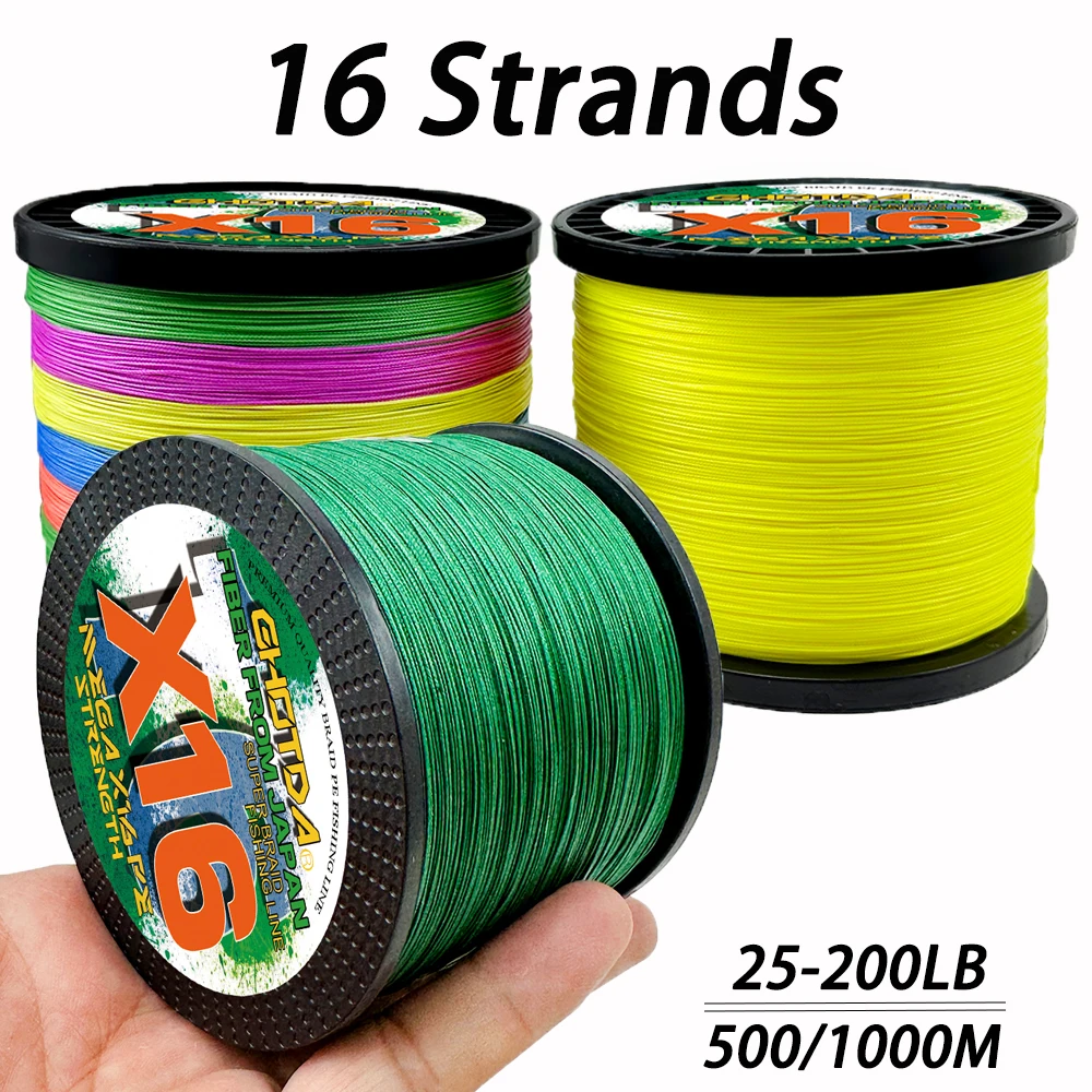 16 Strands Braided Fishing Line x16 Super Strong Saltwater 500M/1000M PE Sea Fishing 25-200LB Resistant Weaves Line 0.16-0.8mm