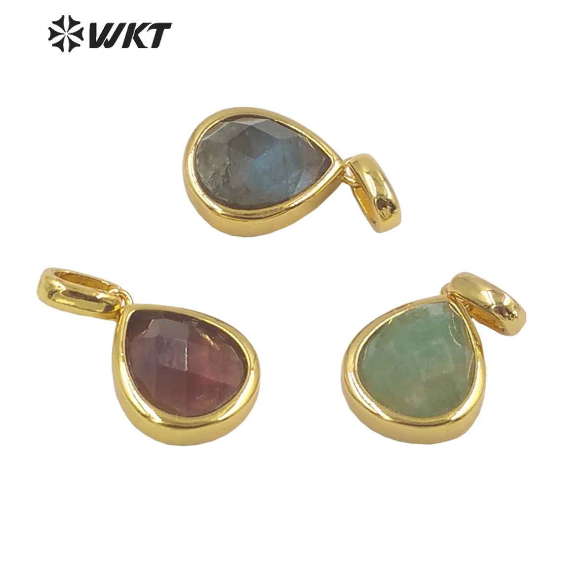 

WT-P1836 Fashion OL style small drop stone pendant fashion gold bezel tiny faceted gemstone Amethyst rose quartz jewelry pendant