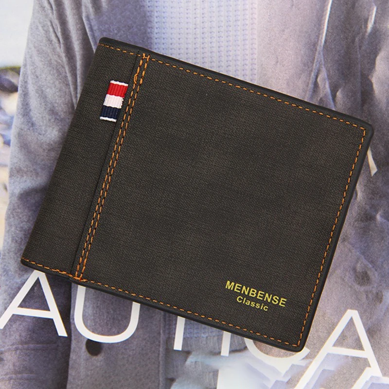 Carteiras masculinas simples de couro pu, porta-cartões, carteira fina e bolsas com bolso para moedas, presente masculino, sacos de dinheiro de café