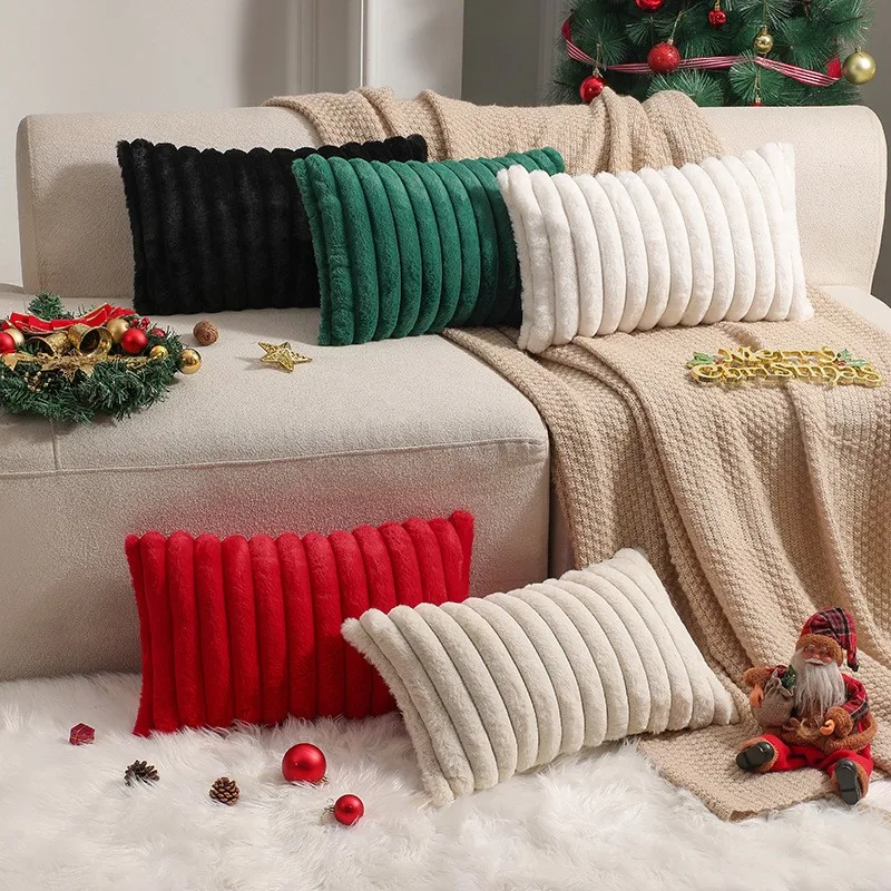 

Rabbit Fur Throw Pillowcase 30x50/40/45/50/60cm Thick Stripe Plush Cushion Cover For Bedroom Sofa Car Home Decoration