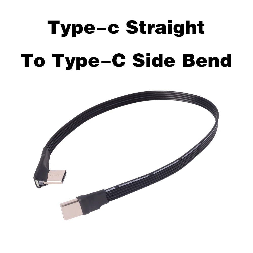 USB 2.0 Type-C Straight To Type-c Side Bend Flat Cable Extension FPC USB-C Dual-head Charging Soft Cable Data Cable for TV PC