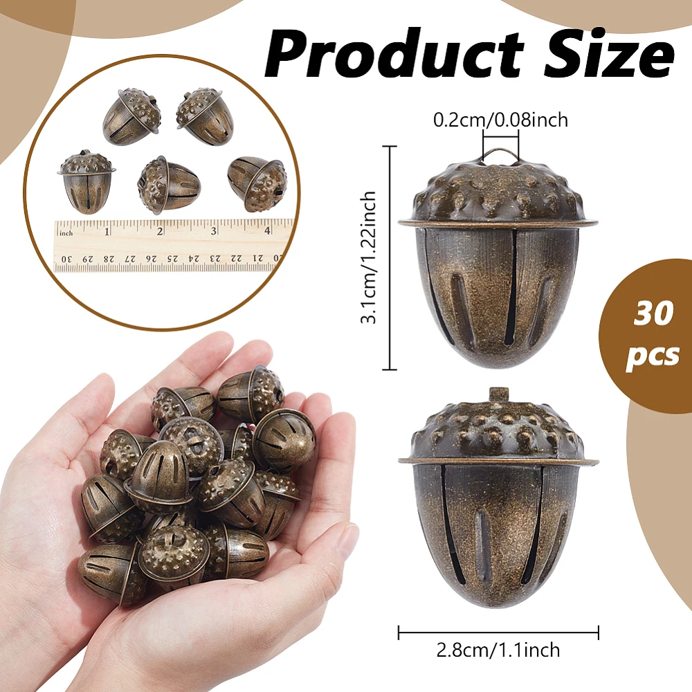 30 Pcs Bronze Jingle Bells 1.2 inch Vintage Metal Christmas Decorative Bells for Crafting Wreath Craft Bells Holiday Home