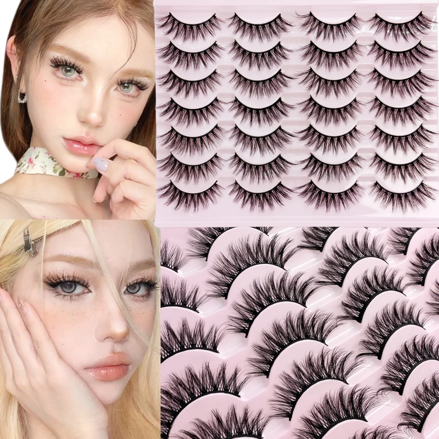 14 Paar falsche Wimpern, 15 mm realistische 3D-natürliche falsche Wimpern, natürliches Aussehen, flauschige Katzenaugen-Wimpern, natürlich