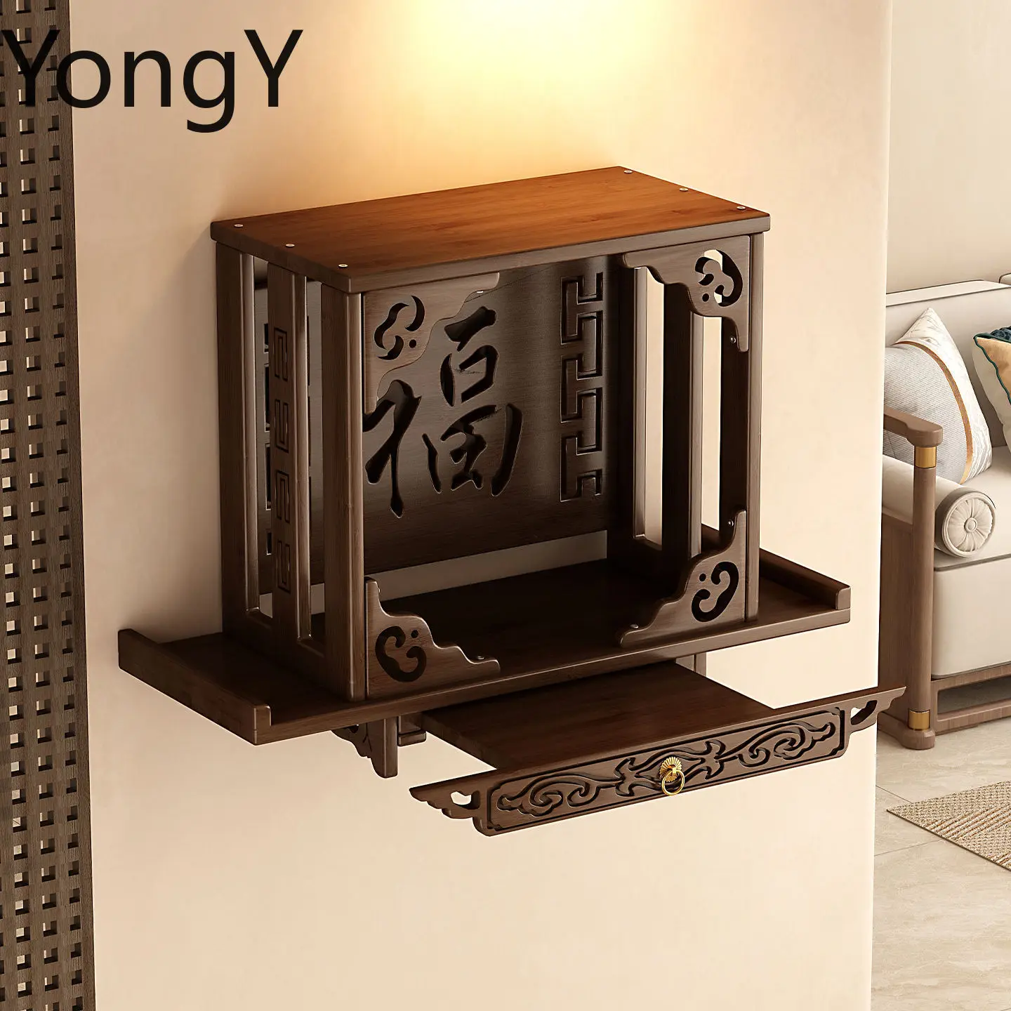 Small shrine wall-mounted Guanyin Buddha statue seat table New Chinese-style household small Buddha cabinet