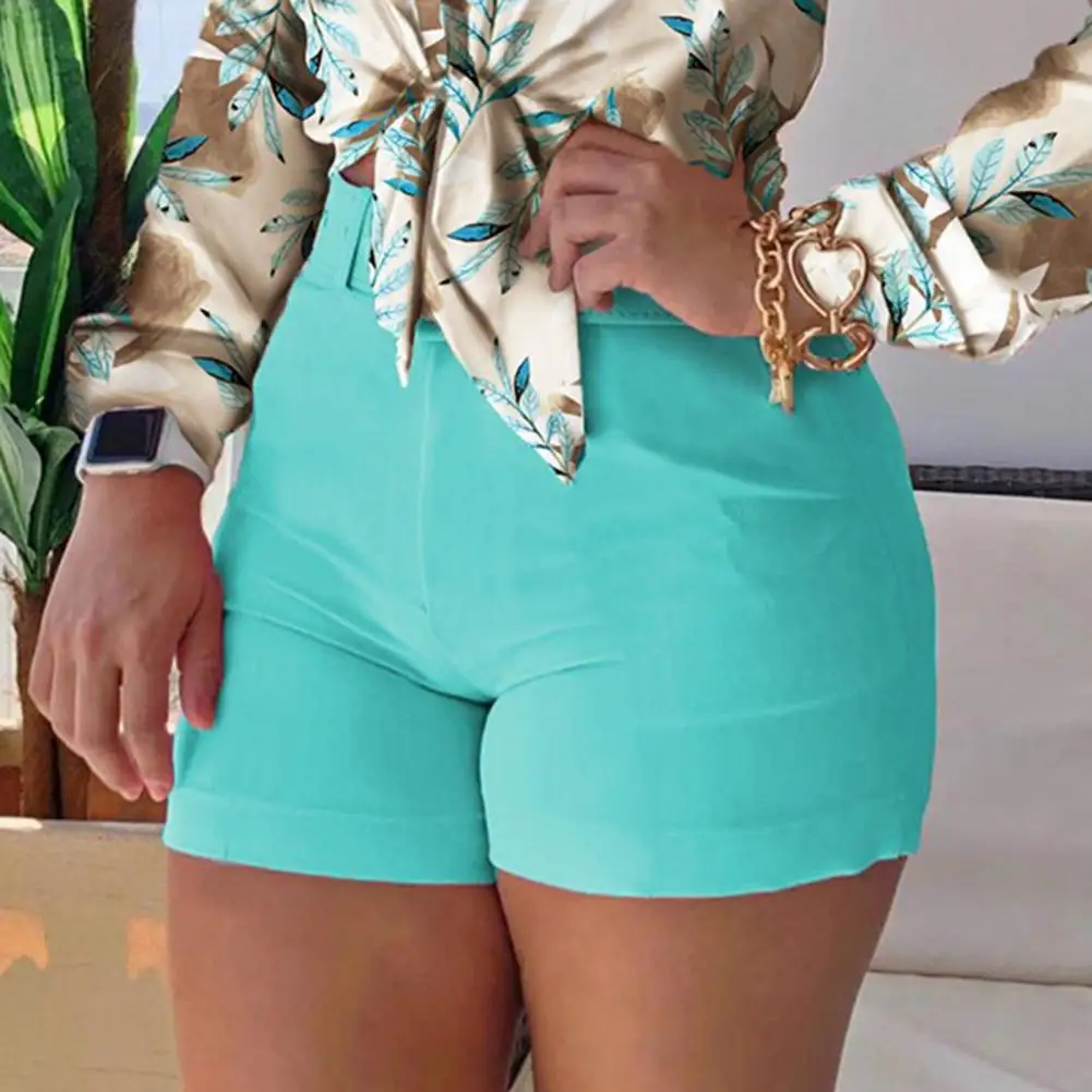 Summer Office Lady Shorts High Waist Back Zipper Skinny Hot Pants  Vintage Female Trousers Spring Summer Back Zipper Slim Shorts