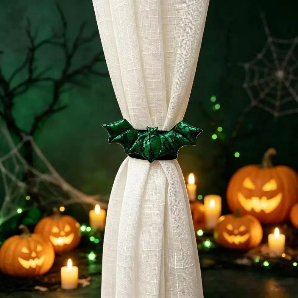Flexible Elastic Curtain Buckles Halloween Curtain Tiebacks Halloween Bat Curtain Tieback Set Glossy Drapery Holdback Haunted