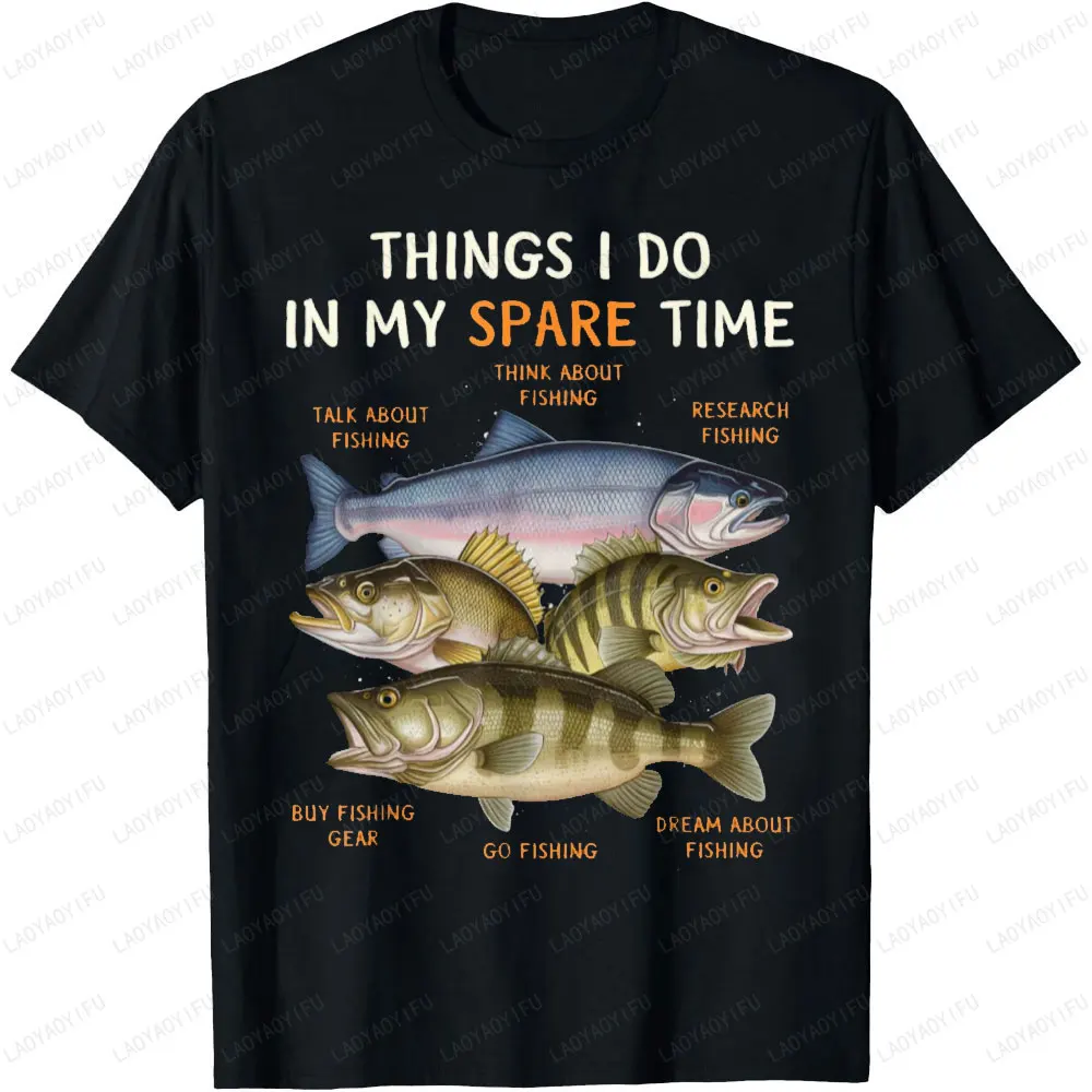 

Spare Time Fishing Graphic T Shirts Classic Fish Printed Men Clothing Street Fashion Casual Go Fishing Tops Unisex Cotton Shirts