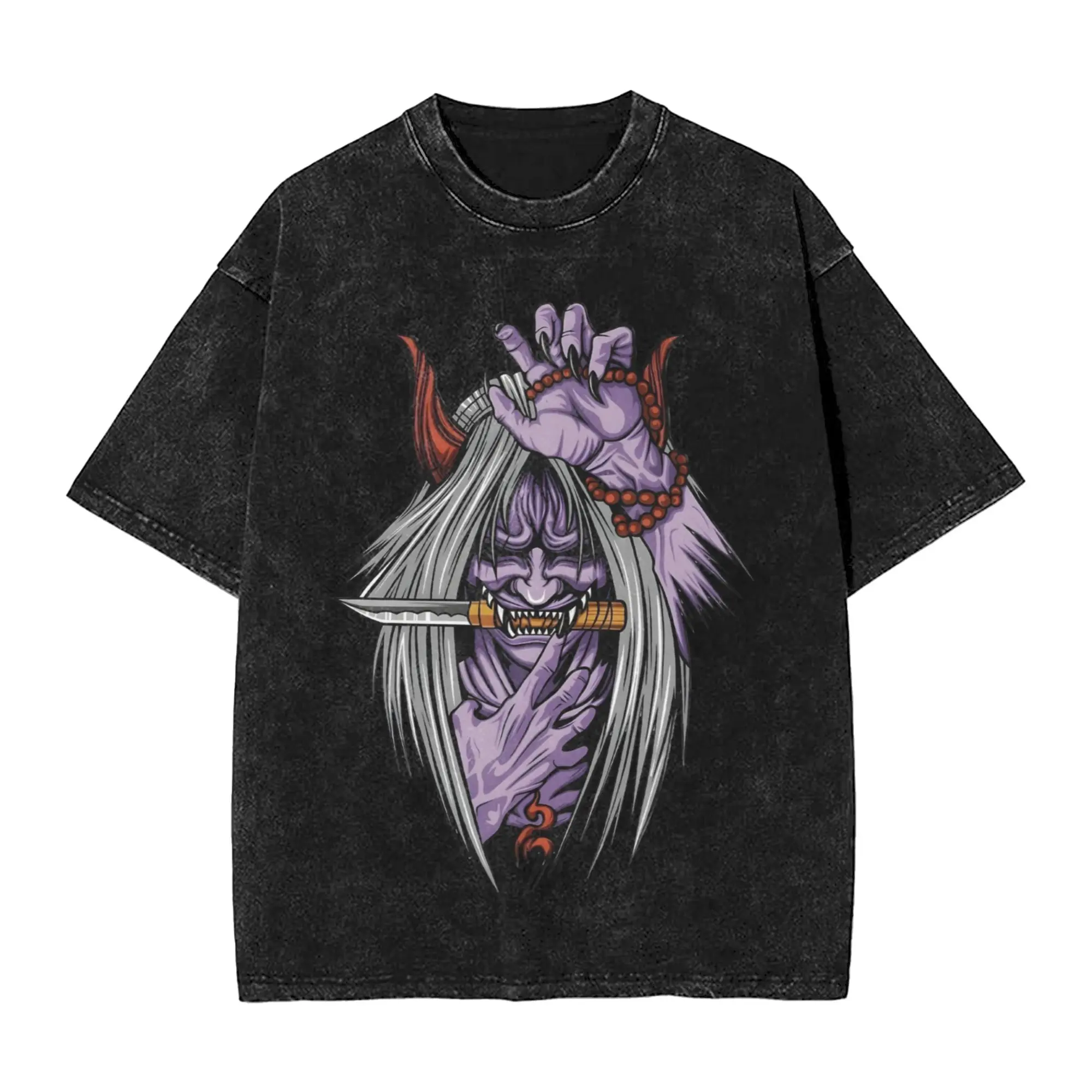 Washed T Shirt Shinigami Dead Demon Consuming Seal Narutoes Anime Hip Hop Vintage T-Shirt Streetwear Cotton Tops Tees Men Women