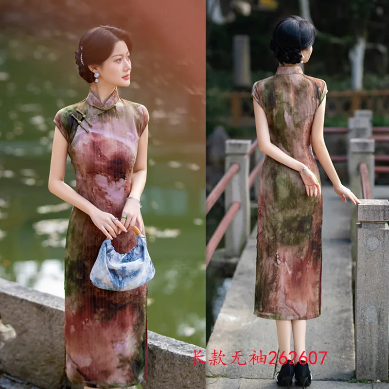 

Suzhou Qipao 2024 Spring/Summer New Retro Chinese Style Long sleeveless Women's Banquet Qipao Skirt Cheongsam Dress