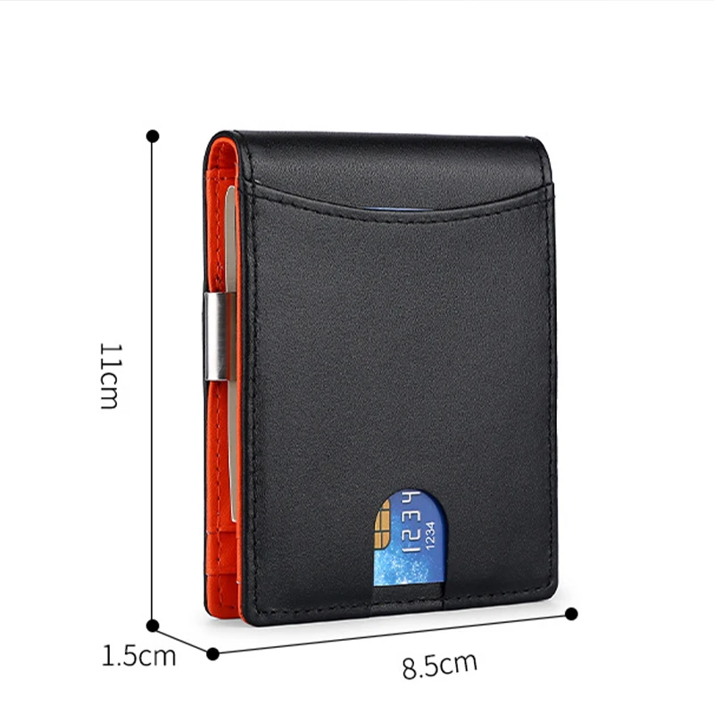 Men's Genuine Leather Dollar Clip Metal Clip Short Casual Wallet Carbon Fiber Pattern Wallet RFID Anti-Magnetic Card Clip