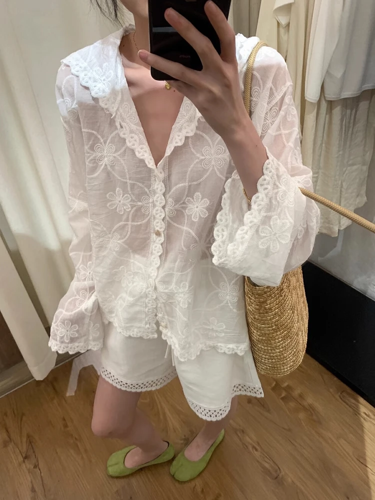 Csa de protección solar con capucha y bordado de encaje de estilo coreano para mujer, cseta fina y hoada transpirable...