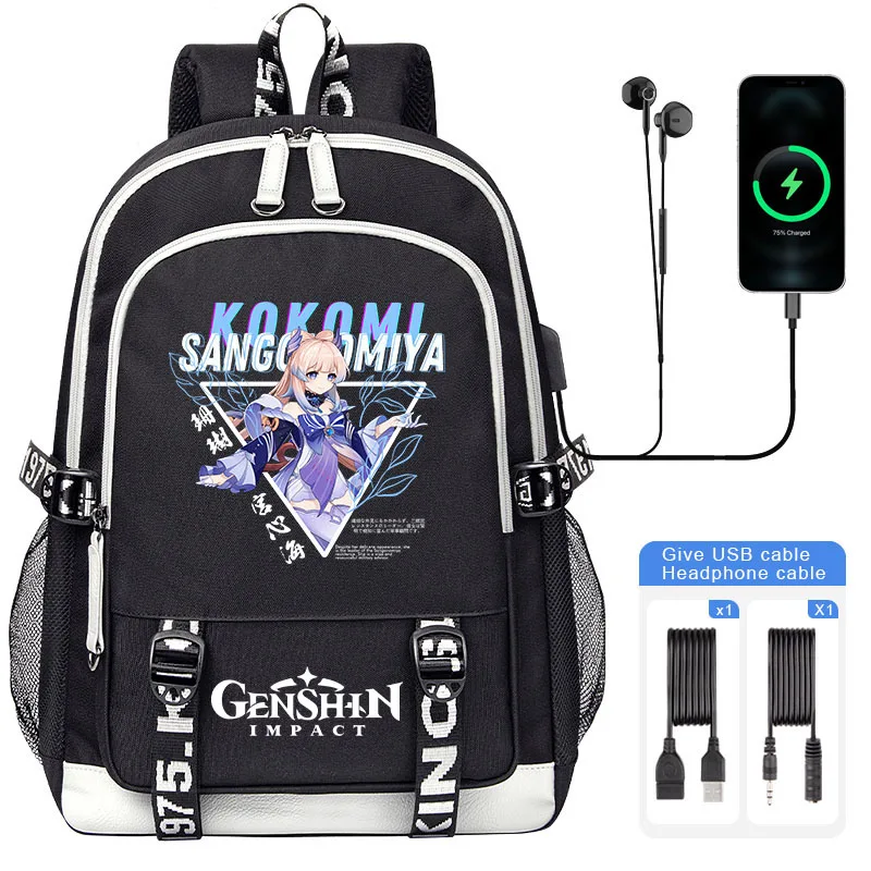 Genshin Impact Men Rucksack School Teen Backpack Raiden Shogun Print boy USB Charging Laptop Bags Travel Canvas Backpack