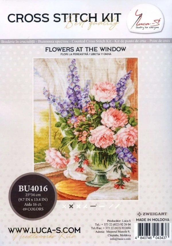 Luca-S 4016 Flowers By the Window, Counted Cross Stitch Kits, 14CT, 18CT, 25CT, 22CT, Embroidery, 38-49