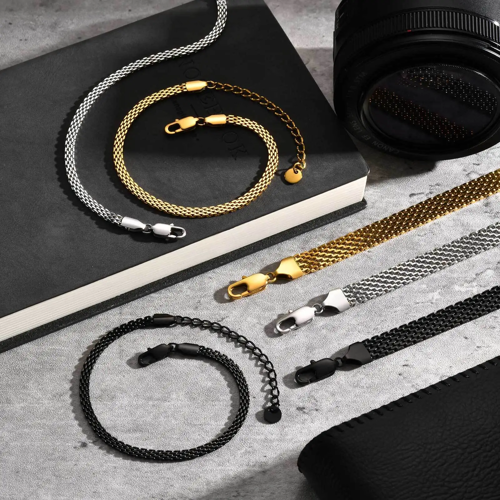 3/8 มม.สายคล้องคอสร้อยข้อมือสําหรับชาย,สแตนเลสสตีลปรับสายรัดข้อมือ,Simple Minimalist เครื่องประดับของขวัญ