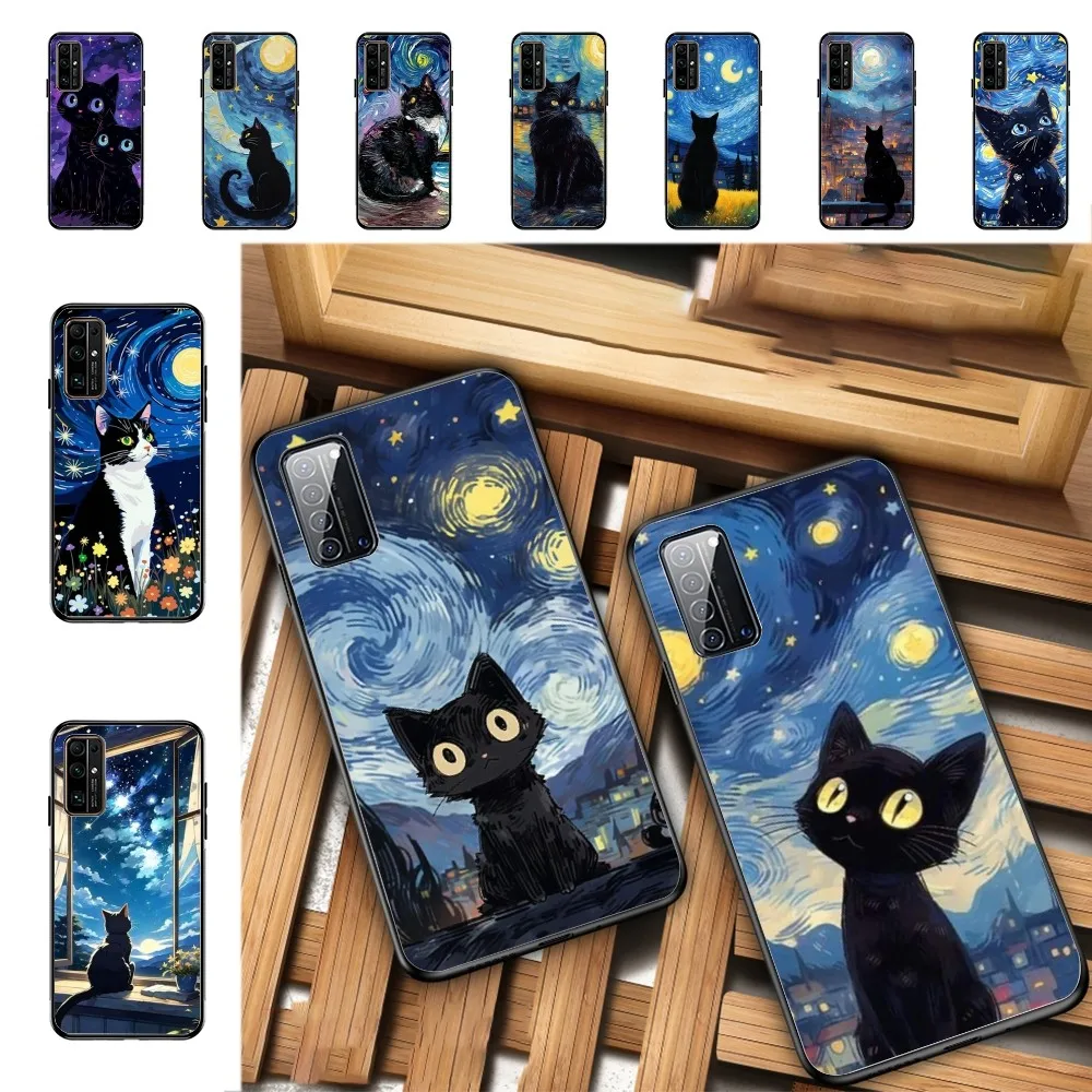 Starry Sky Black Cat Phone Case For Huawei Honor 10 Lite 9 20 7A 9X 30 50 60 70 Pro Plus Soft Silicone Cover