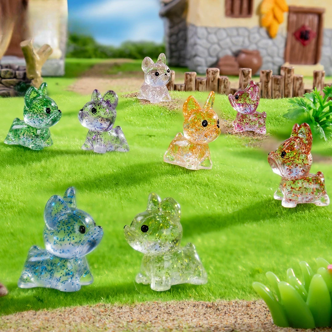 100/50Pc Luminous Glitter Mini Resin Cute French Bulldog Glow-in-the-Dark Tiny Dogs for DIY Crafts Cake Landscape Garden Decor