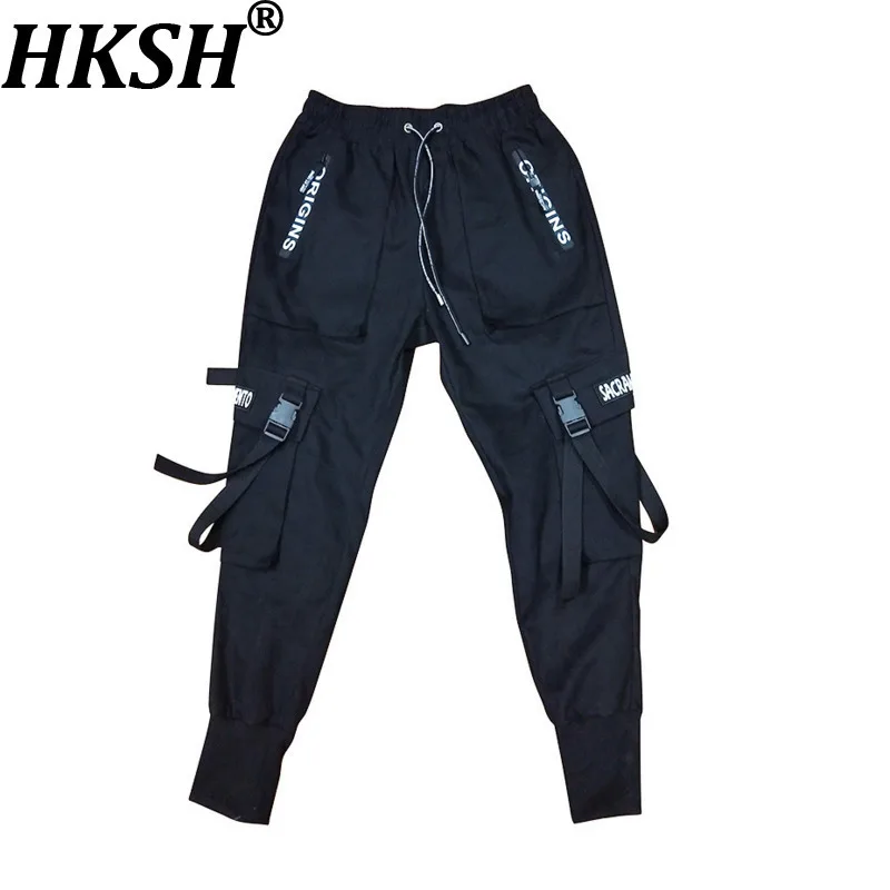 

HKSH Spring New Man Tide Dark Safar Style Overalls Fashion Techwear Leggings Versatile Tactical Cargo Pants Elastic Waist HK8385