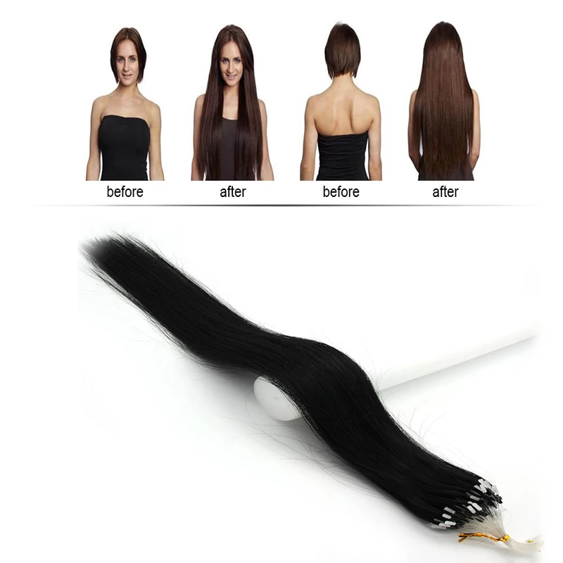 100 peças preto fácil loops mini anel contas derrubadas extensões de cabelo humano real perucas de cabelo