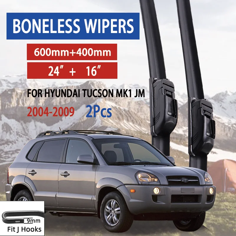 

For Hyundai Tucson MK1 JM 2004-2009 Car Windshield Wiper U-type Soft Rubber Frameless Bracketless Car Wipers 24"+16"