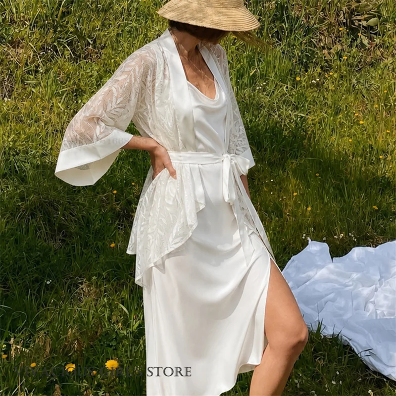 Spring Summer New Female Sleepwear 2Pcs Robe Nightgown Set Elegant Silky Satin Night Clothes Home Dressing Gown Loose Loungewear