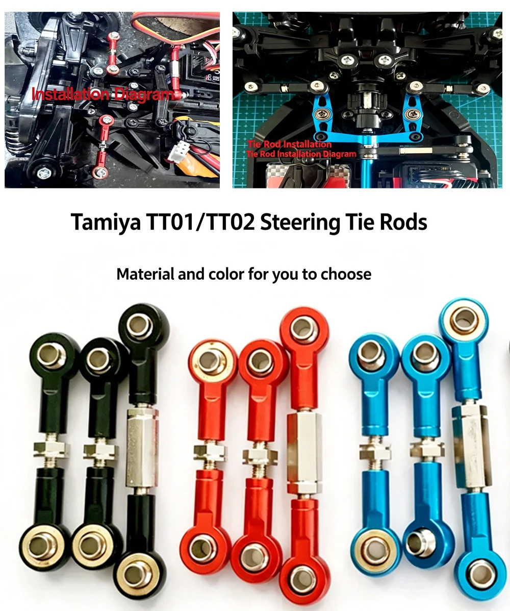 Metal Steering Tie Rod Set for Tamiya TT02 TT02T - Eliminate Slop & Improve Response Upgraded Accessories