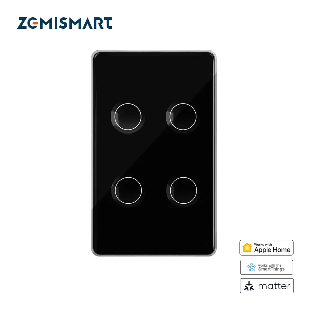 

Zemismart Matter Over WiFi US Smart Wall Light Switch 1 2 3 4 Gang with Touch Panel Push Button Homekit Smartthings App Control