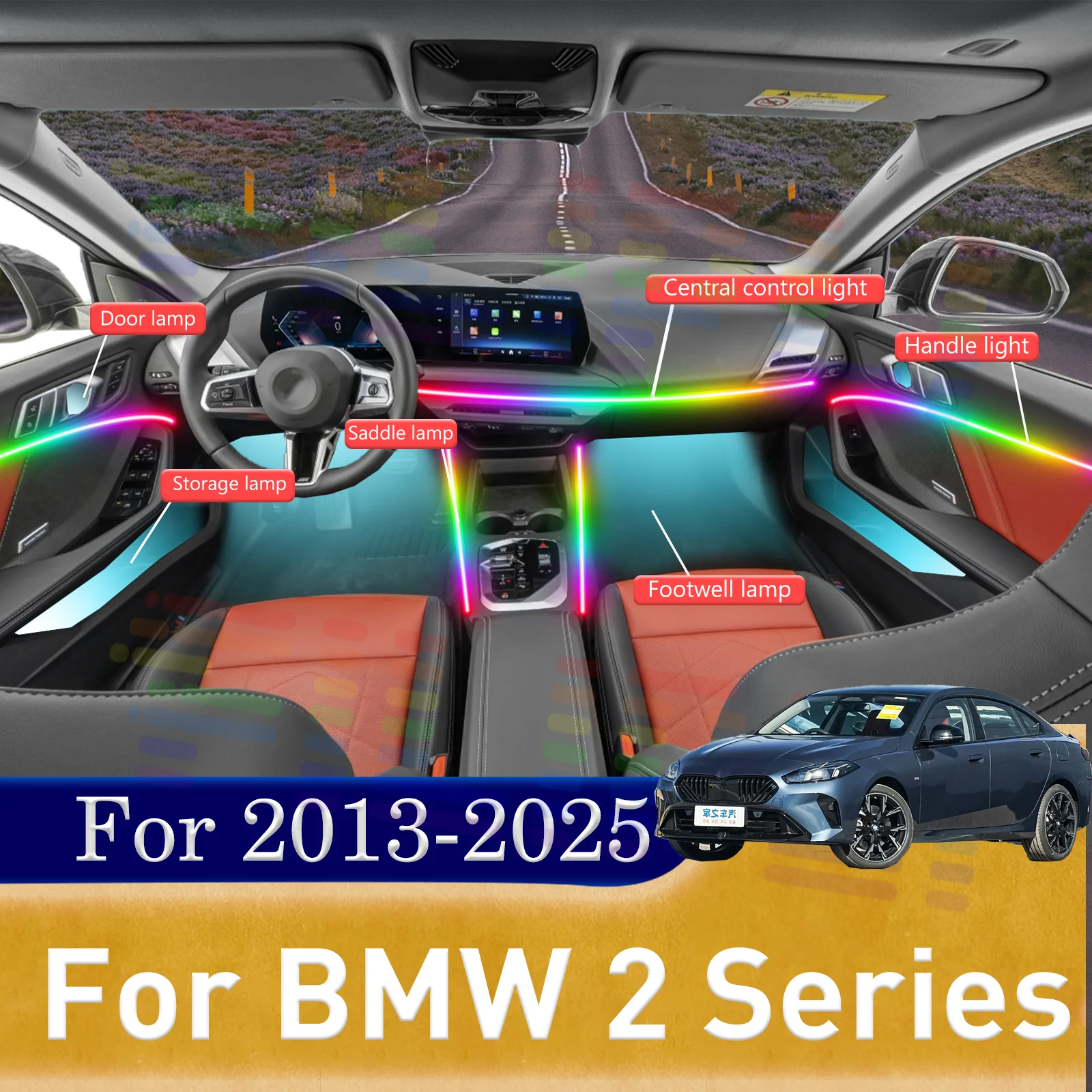 18 In1 for BMW 2 series G42 F44 F87 U06 G87 F74 Car LED Ambient Lamps Colorful Atmosphere Light Auto Interior Neon Strip 12V APP