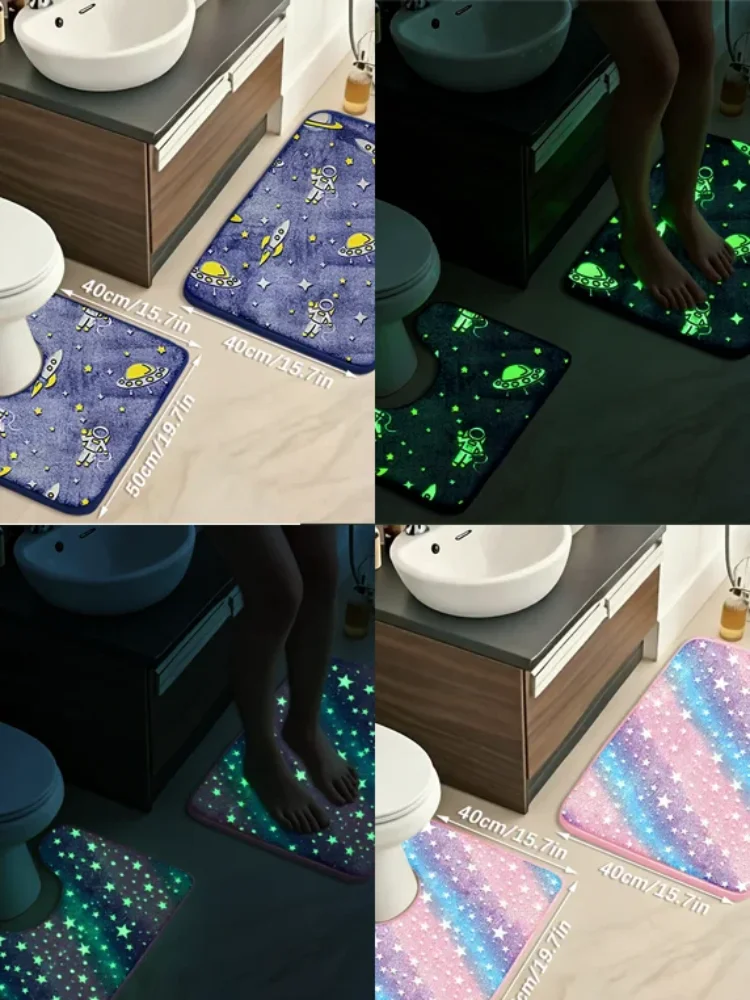 2-teiliges, leuchtendes Teppichset mit Leuchteffekt, U-förmige Toilettenmatte, ultraweiche Badematte aus Memory-Schaum, rutschfeste Badezimmermatte, schnell trocknende, rutschfeste,