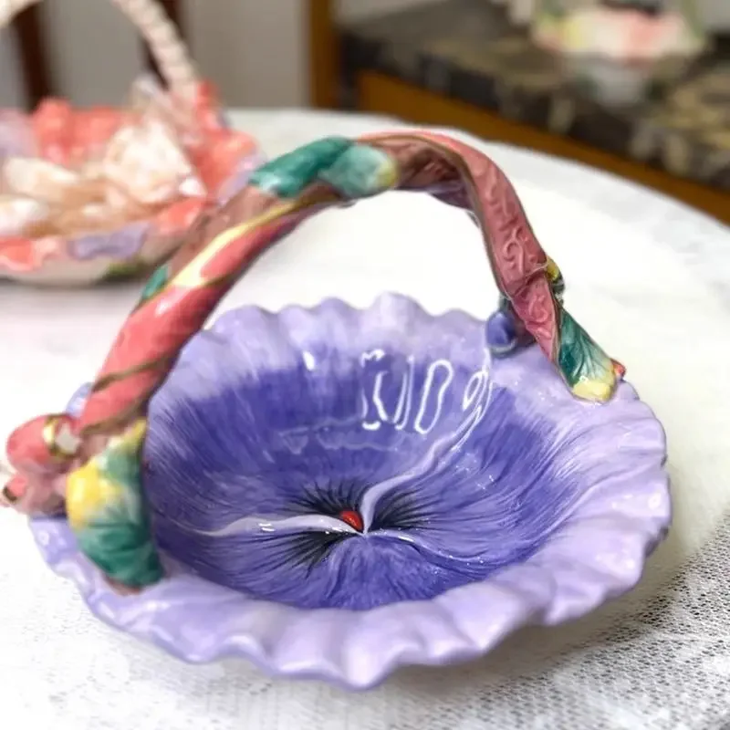 Ceramic fashion portable fruit basket hand-painted flower basket ornament tableware living room