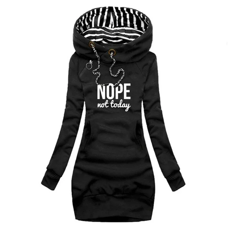 Fashion Vintage Pullover Dress Lady Autumn Long Sleeve Hooded Dresses Casual Fleece Warm Hoodies Clothes