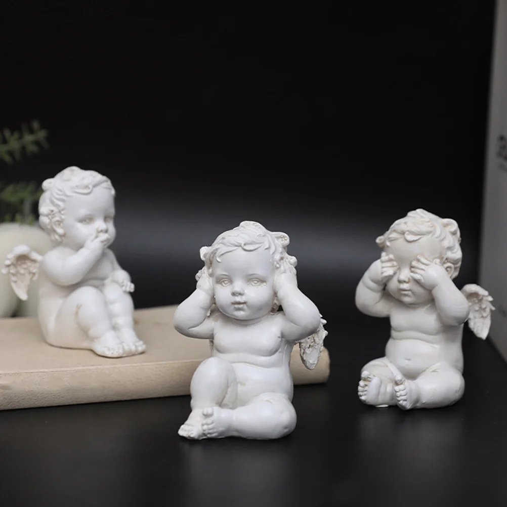 

3pcs Retro Angels Figurines Decor Resin Statue Cupid Sculpture Indoor Outdoor Decoration