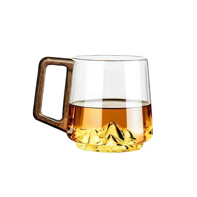 Retro Glass Mug with Carved Mountain Bottom And Handle Coffee Cup For Entertaining Home Use 450ml Capacity Gift