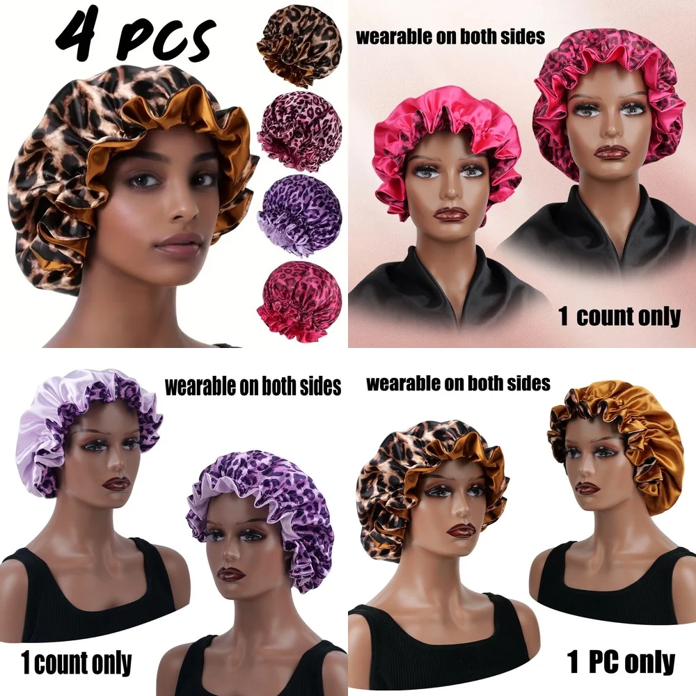 

4pcs Women Satin Bonnet Sleep Cap for Night Hair Protection Silk-Like Head Cover with Soft Elastic Band Luxury Haircare